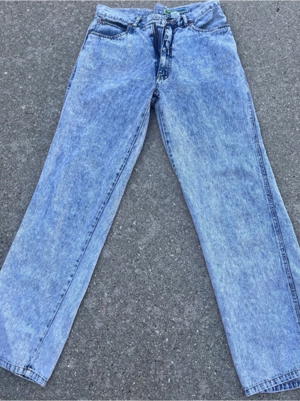 Expressions Men’s Light Wash Denim Jeans with Green-Blue Logo